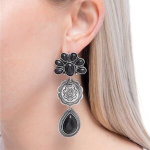 Paparazzi Black and Silver Dangle Earrings with Vintage Charm